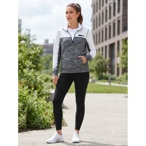 Victoria's Secret Pink 1/4 Zip White Gray Athleisure Sweatshirt Small Read